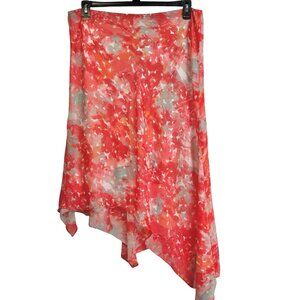 Cartise Skirt Sz 16 Coral Semi-Sheer Floral Print with White Lining New